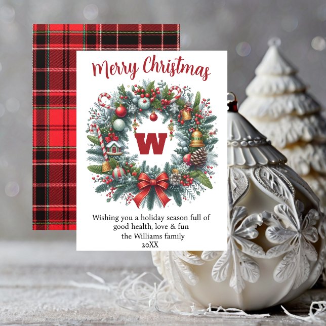 elegant greenery wreath Christmas non-photo Holiday Card (Creator Uploaded)