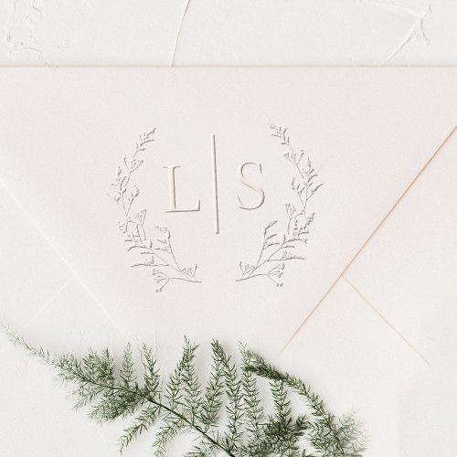 Elegant Greenery Wreath Monogram Wedding Embosser