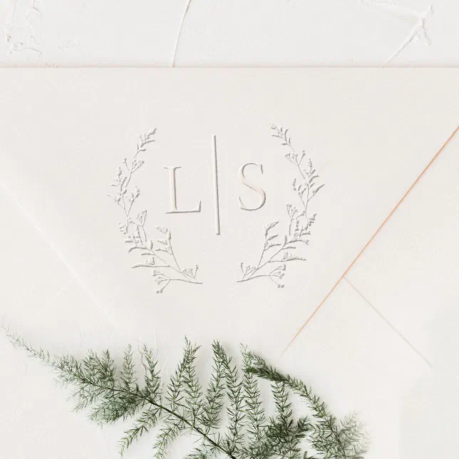 Elegant Greenery Wreath Monogram Wedding Embosser | Zazzle