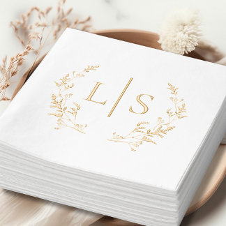 Elegant Greenery Wreath Monogram Wedding Foil Napkins