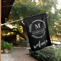 Elegant Greenery Wreath Monogram Welcome