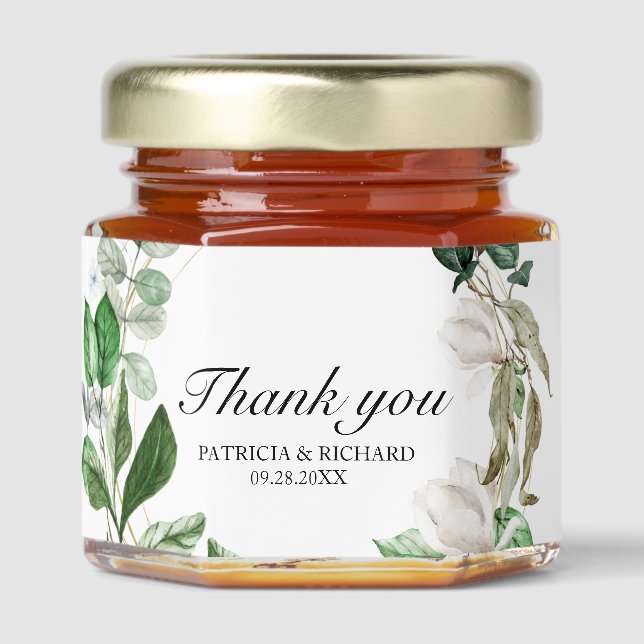 Elegant Greenery Wreath Wedding Honey Jar Favors (Front)