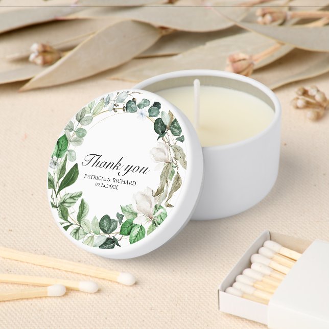 Elegant Greenery Wreath Wedding Mini Candle Favors (Insitu)