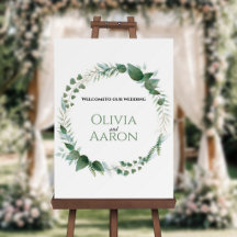 Elegant Greenery Wreath Wedding Welcome Sign