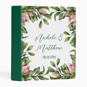 Elegant Greenery Wreath With Pink Rose Bud Wedding Mini Binder