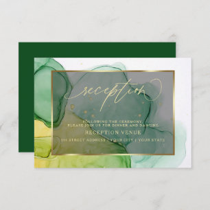 Elegant Greens and Golds Ink Reception Invitation
