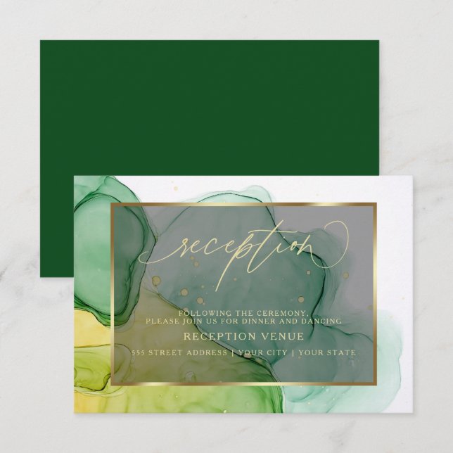 Elegant Greens and Golds Ink Reception  Invitation (Front/Back)