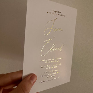 Elegant Greige and Gold Foil Wedding Invitation Foil Invitation