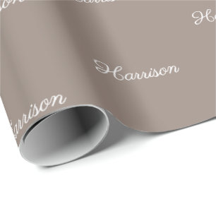 Elegant greige beige script custom name birthday  wrapping paper