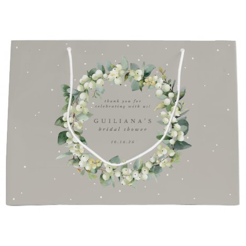 Elegant Greige SnowberryEucalyptus Bridal Shower Large Gift Bag