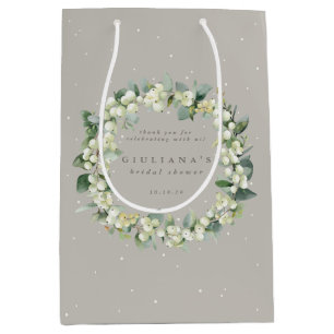 Elegant Greige Snowberry+Eucalyptus Bridal Shower Medium Gift Bag