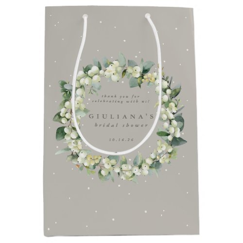 Elegant Greige SnowberryEucalyptus Bridal Shower Medium Gift Bag