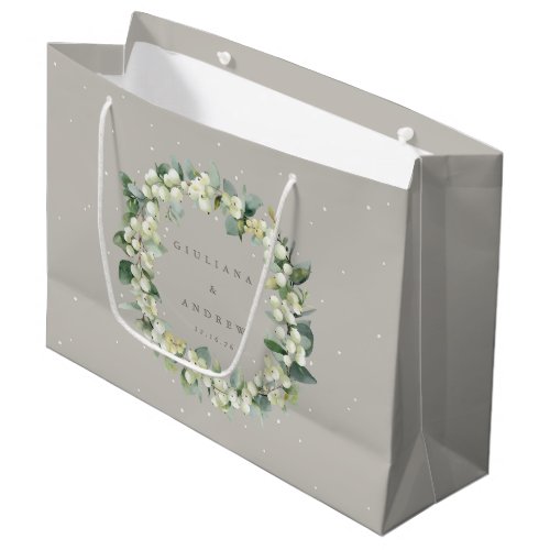 Elegant Greige SnowberryEucalyptus Winter Wedding Large Gift Bag
