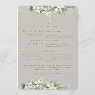 Elegant Greige Snowberry+Eucalyptus Winter Wedding Program