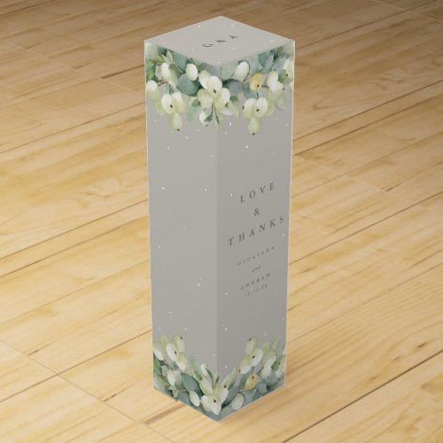Elegant Greige SnowberryEucalyptus Winter Wedding Wine Box