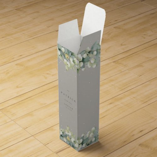Elegant Greige SnowberryEucalyptus Winter Wedding Wine Box