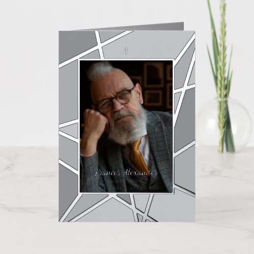 Elegant Grey Abstract Photo Memorial Funeral  Foil Holiday Card