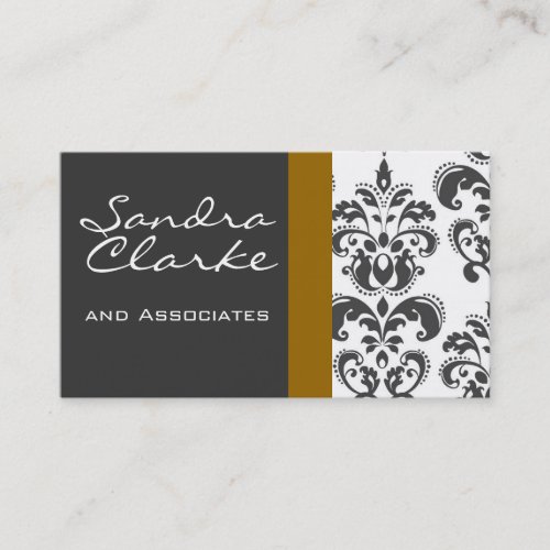 Elegant Grey and Gold Damask Pattern Business Card