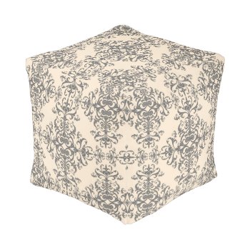 Elegant Grey And Off White Damask Style Pattern Pouf by MHDesignStudio at Zazzle