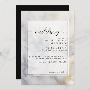 Elegant Grey and Pale Gold Soft Cloud Invitation