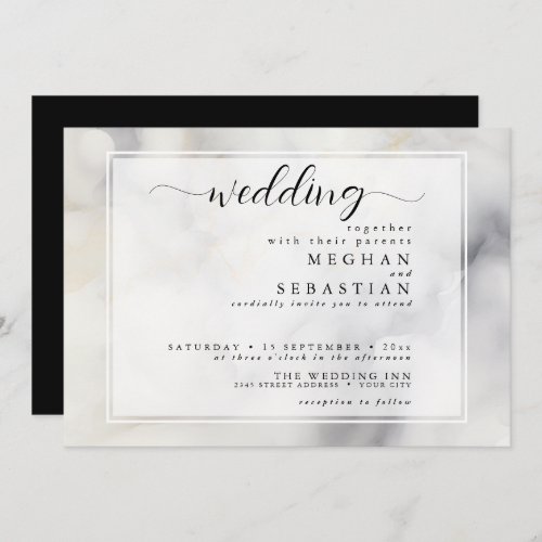  Elegant Grey and Pale Gold Soft Clouds Invitation