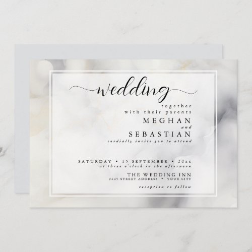  Elegant Grey and Pale Gold Soft Clouds Invitation