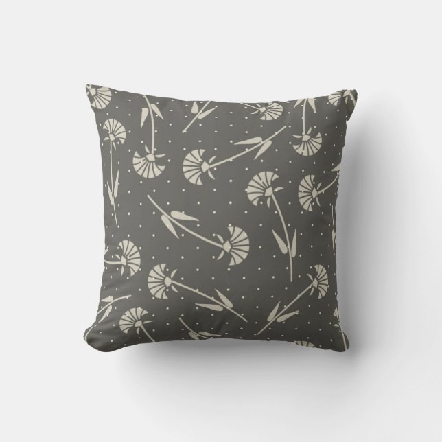 Elegant Grey and Pastel Floral Throw Pillow (Front)