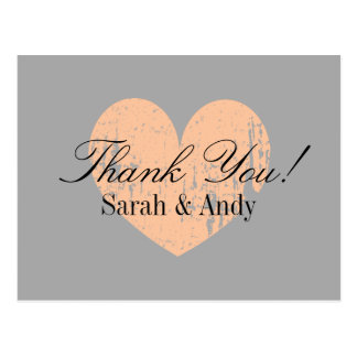 Elegant grey and peach wedding thank you postcards