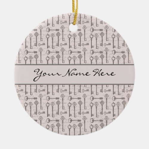 Elegant Grey and Pink Vintage Keys Ceramic Ornament