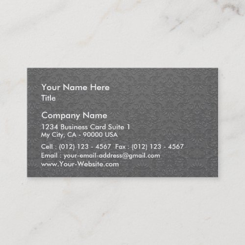 Elegant Grey and White Damask Vector Business Card Template