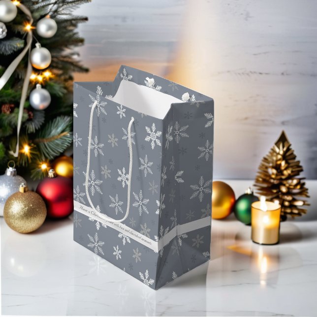 Elegant Grey and White Snowflakes patterns Medium Gift Bag (Elegant Grey and White Snowflakes patterns Medium Gift Bag)