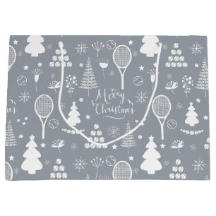 Elegant grey and white tennis Christmas Large Gift Bag