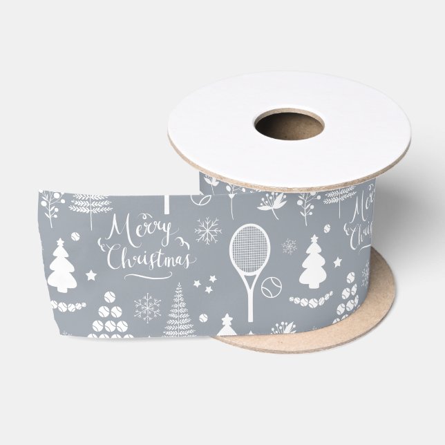 Elegant grey and white tennis Christmas Satin Ribbon (Spool)