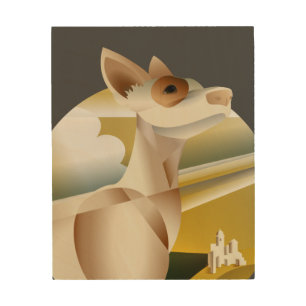 Elegant Grey and Yellow Deco Dog  Wood Wall Art