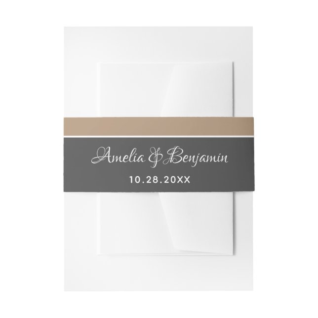 Elegant Grey Beige Typography Wedding Invitation Belly Band (Front Example)