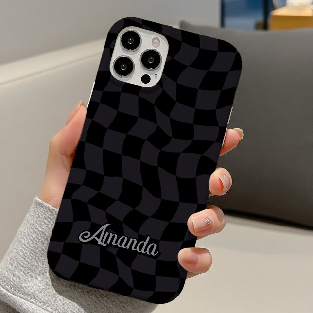 Elegant grey black checkered monogram Case-Mate iPhone case (Creator Uploaded)