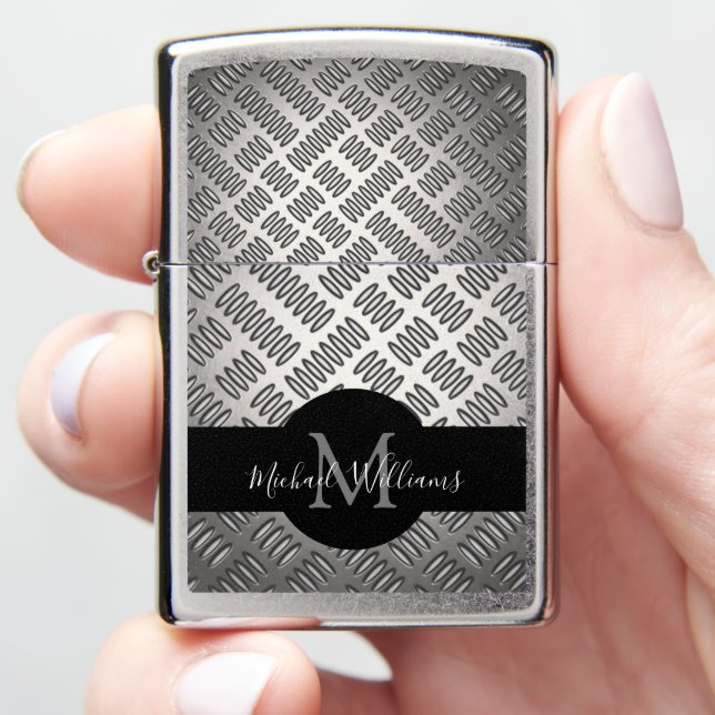 elegant grey black monogram groomsman zippo lighter (In Hand)