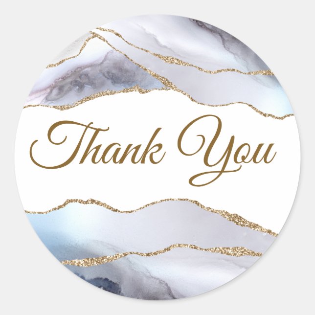 Elegant Grey Blue Agate Thank you Classic Round Sticker (Front)