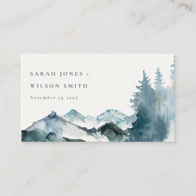 Elegant Grey Blush Blue Mountains Pine Wedding Place Card (Front)