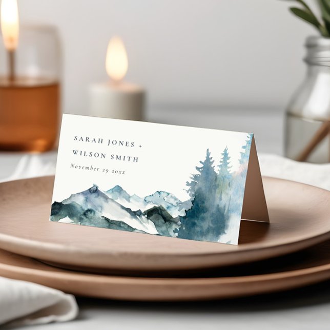 Elegant Grey Blush Blue Mountains Pine Wedding Place Card (Creator Uploaded)