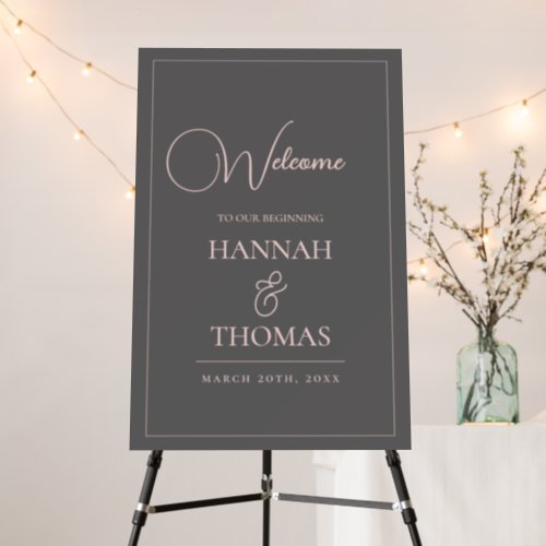 Elegant Grey Blush Pink Wedding Welcome Sign