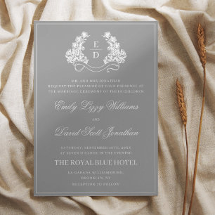 Elegant Grey Botanical Crest Heritage Wedding  Foil Invitation