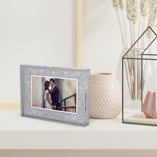 Elegant Grey Botanical Frame  Wedding Photo Block
