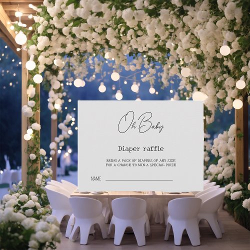 Elegant Grey Calligraphy Baby Shower Diaper Raffle Enclosure Card