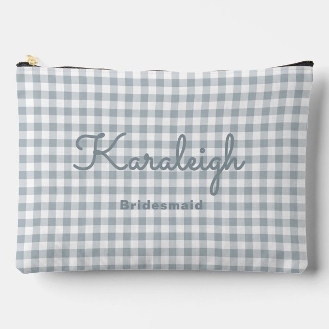 Elegant Grey Checkered Bridesmaid Accessory Pouch (Front)