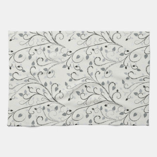Elegant grey contrast leaf pattern kitchen towel