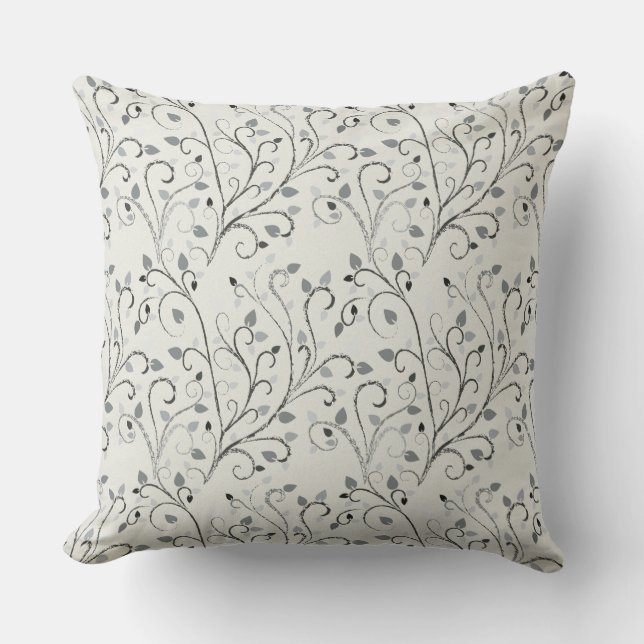 Elegant grey contrast leaf pattern throw pillow (Front)