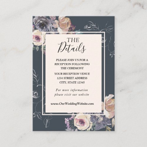 Elegant Grey Cream Floral Navy Background Wedding Enclosure Card