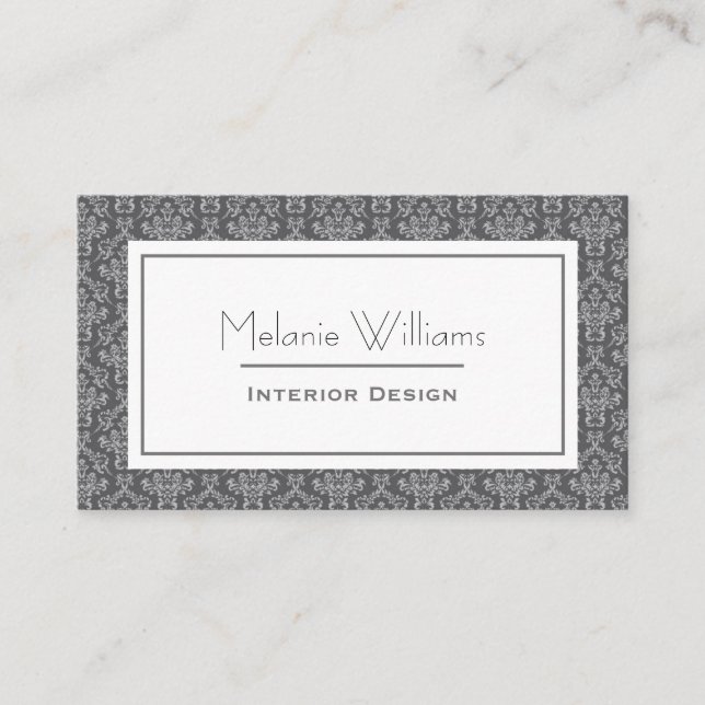 Elegant Grey Damask Fabric Texture Look Business Card (Front)