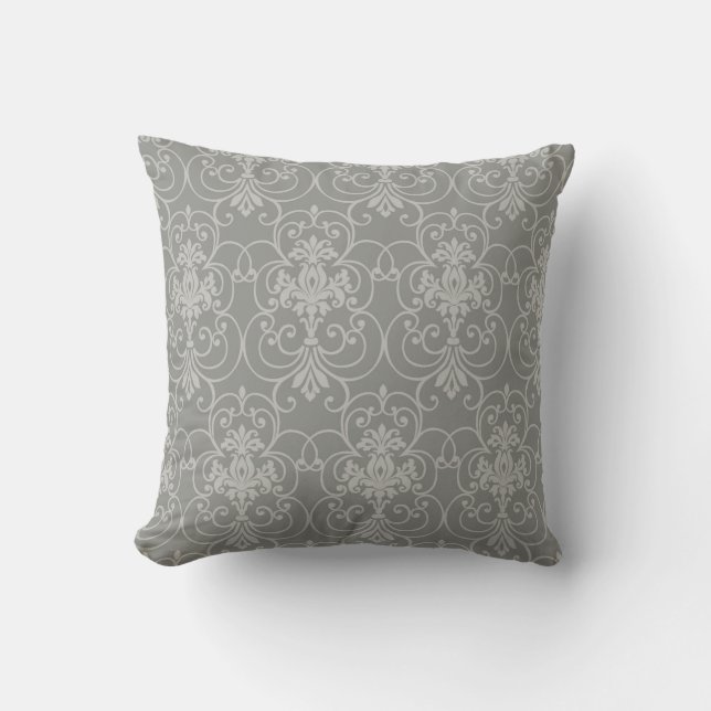Elegant Grey damask-inspired patterned Throw Pillo Pillow (Front)